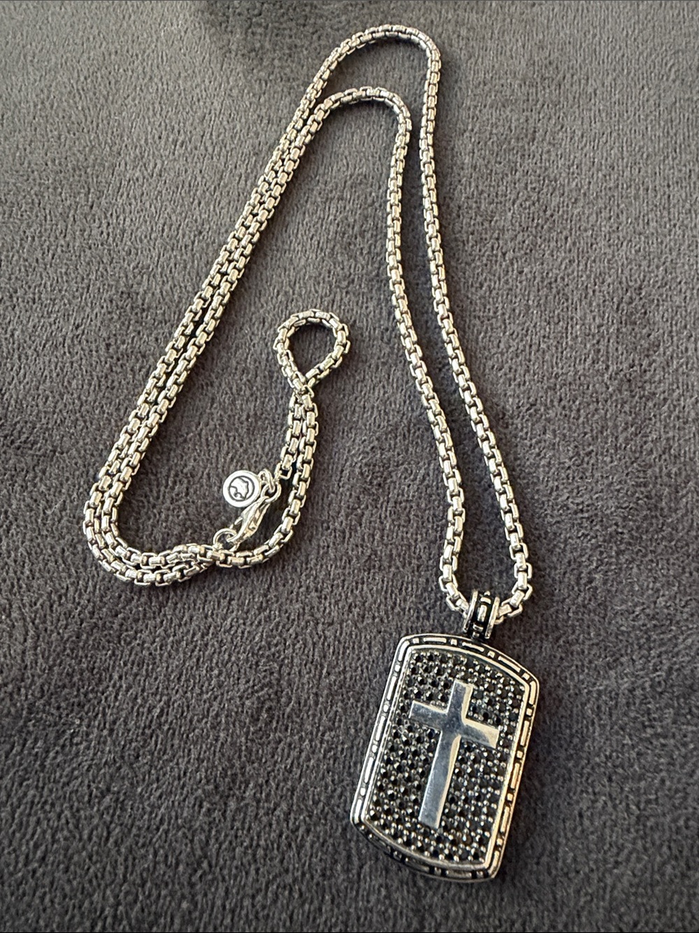 Effy Black Sapphire and Silver Cross Dog Tag Pendant Necklace 1.87 TCW
